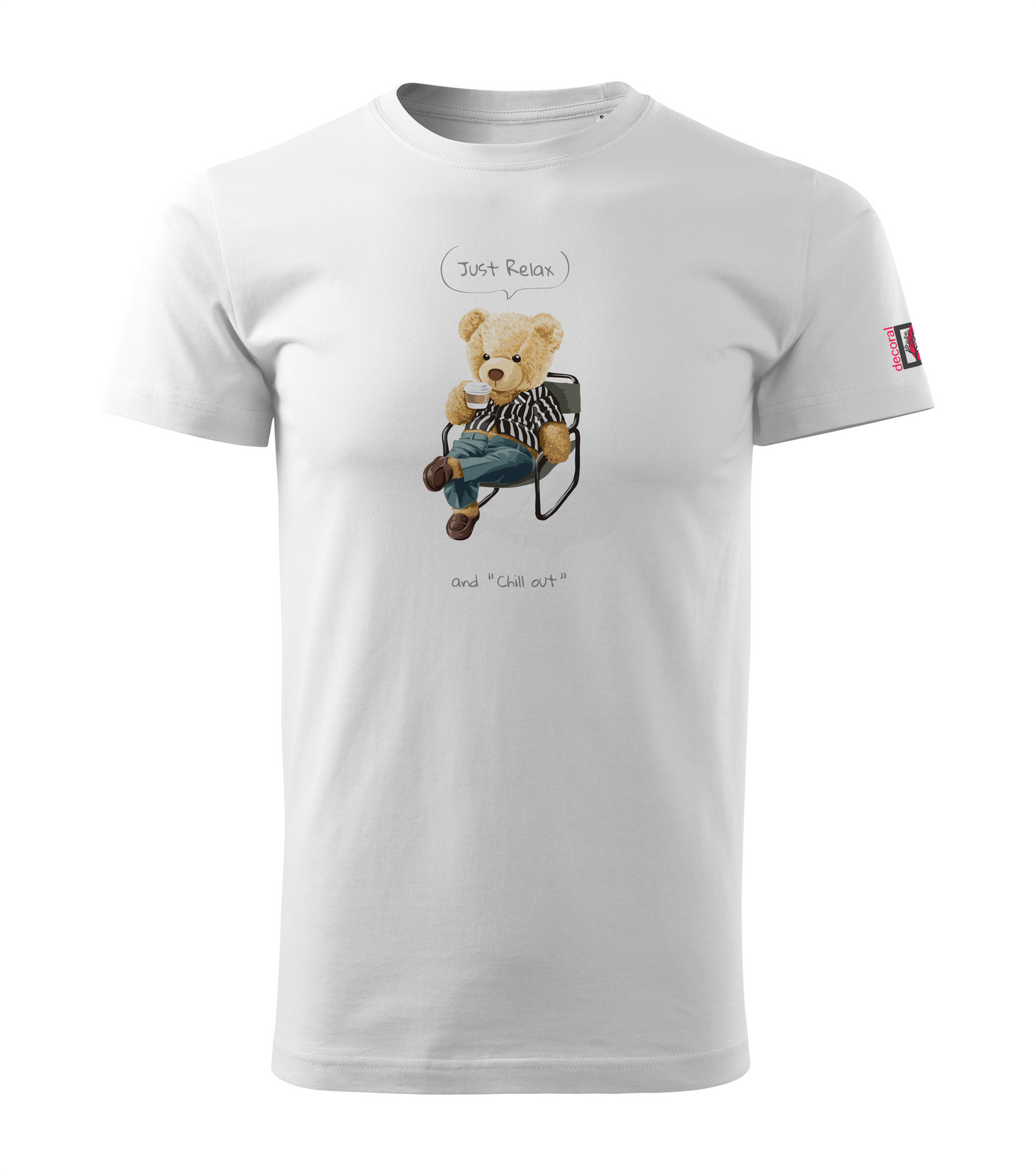 White T-shirt with Teddy Bear - Just relax and chill out design