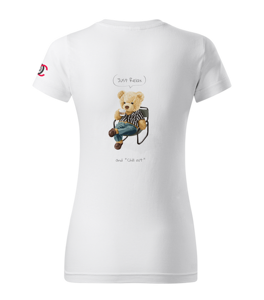 White T-shirt with Teddy Bear - Just relax and chill out design