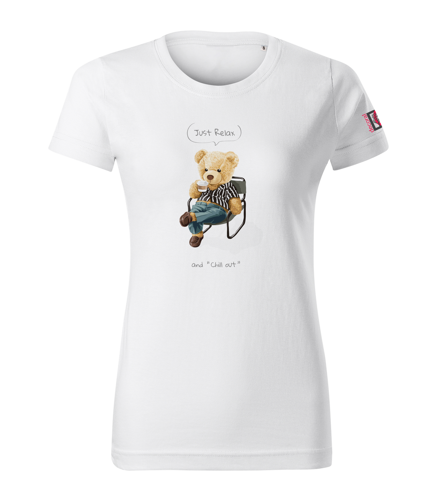 White T-shirt with Teddy Bear - Just relax and chill out design