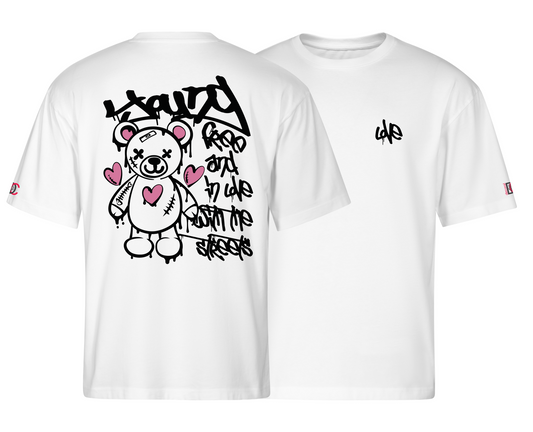 White oversized T-shirt with graffiti design