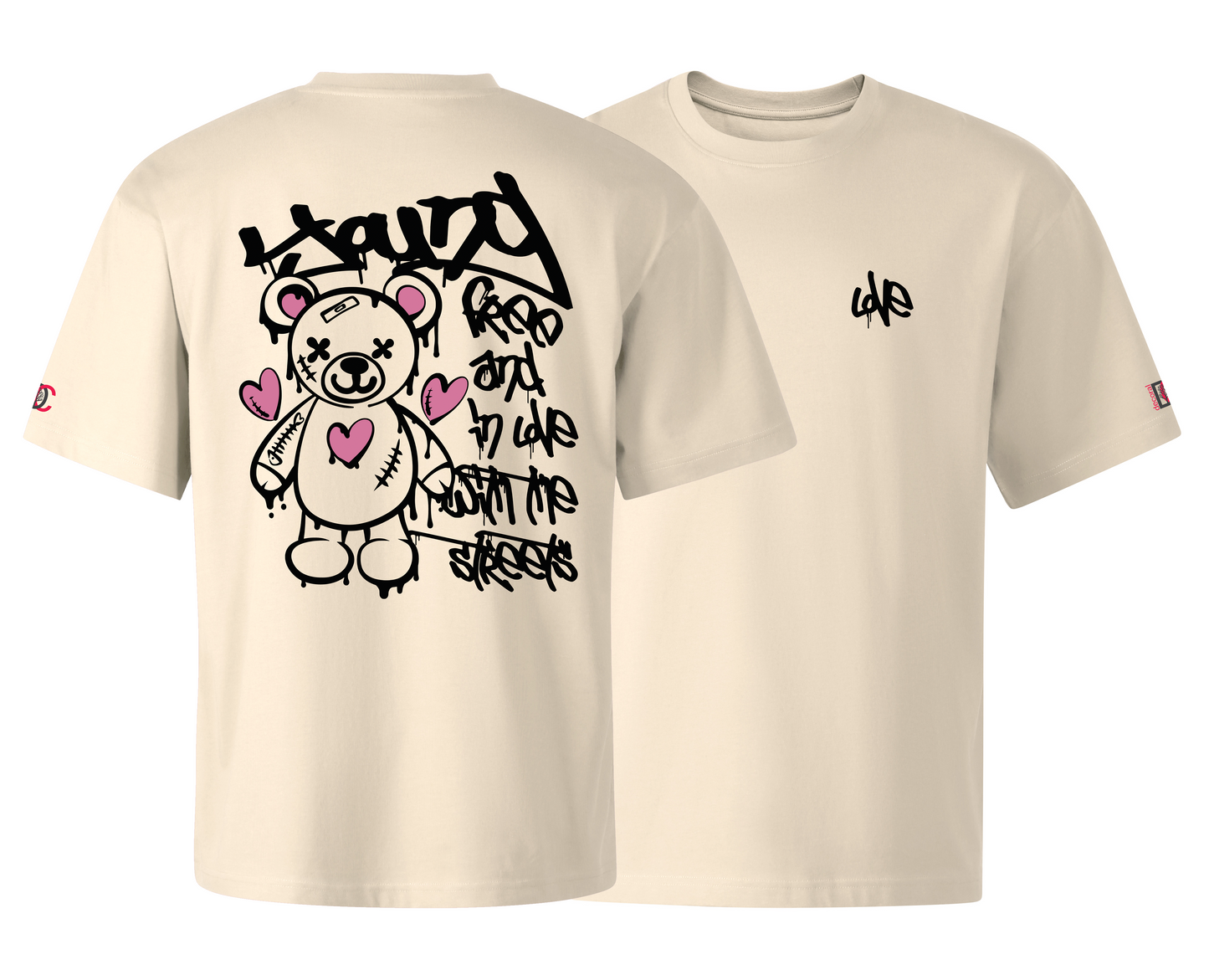 Beige oversized T-shirt with graffiti design