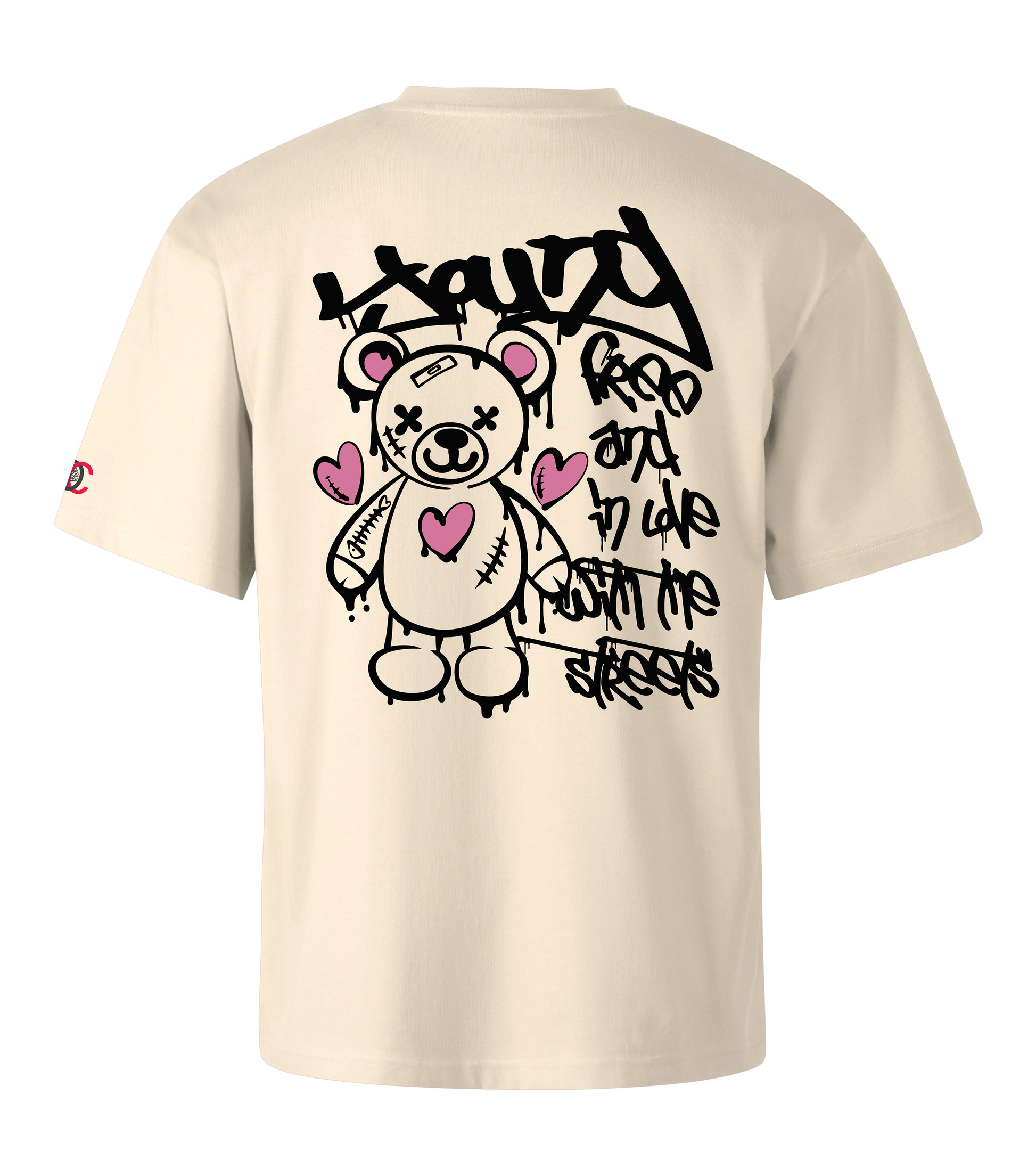 Beige oversized T-shirt with graffiti design