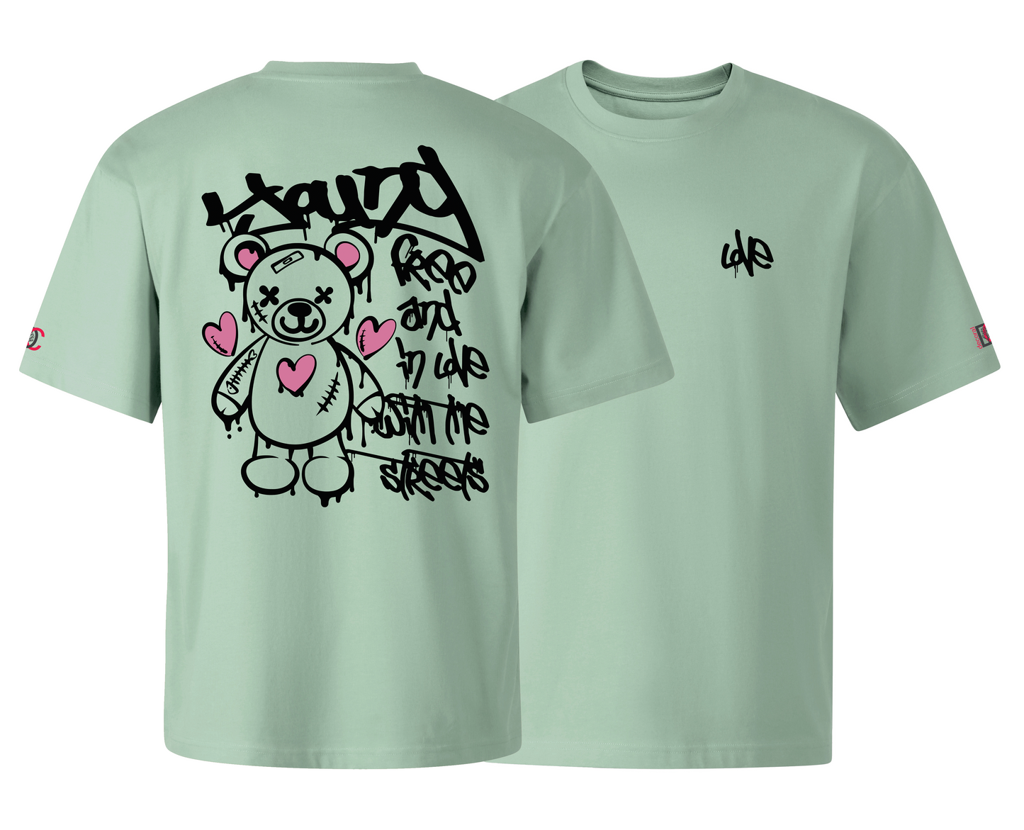 Green oversized T-shirt with graffiti design