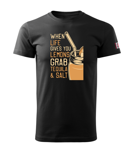 Black t-shirt with a Tequila graphic design and text